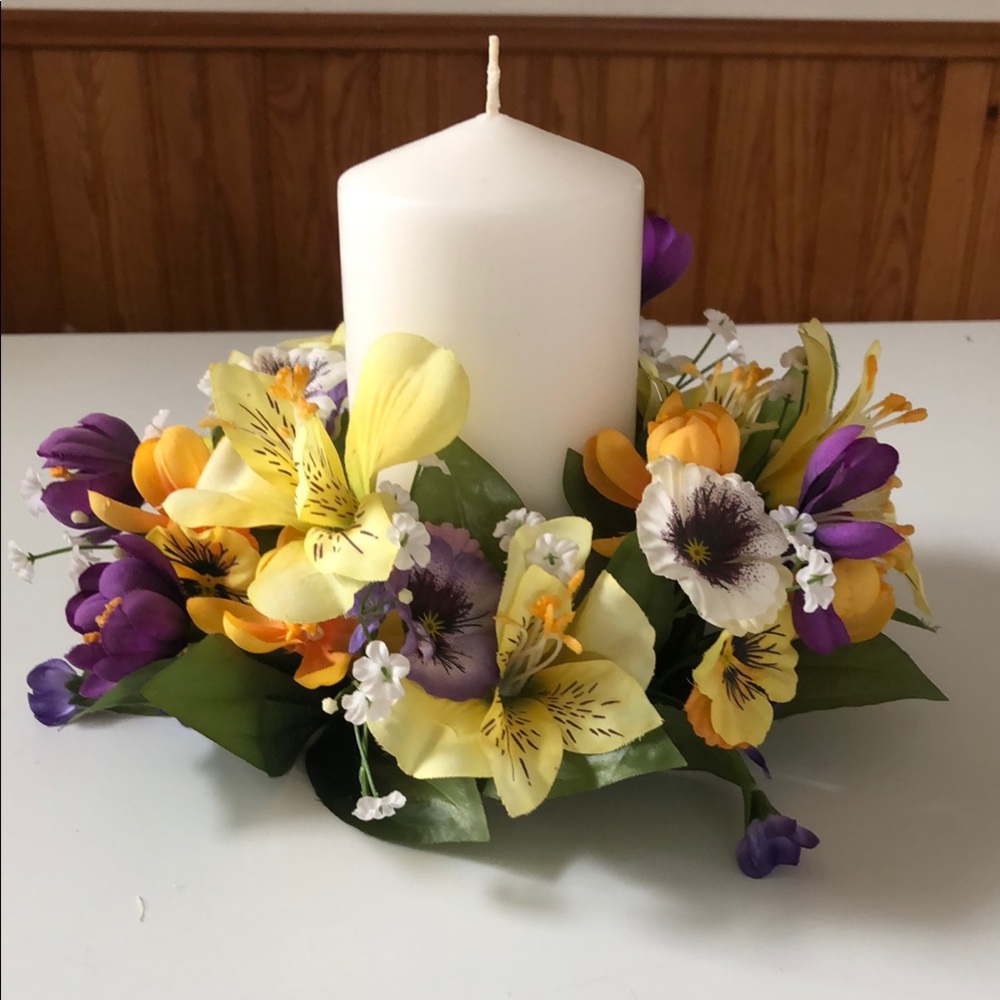 Floral Candle ring Yellow Purple